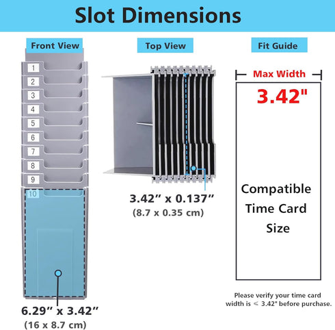 NADAMOO 10-Slot Time Card Holder, Wall-Mounted, Retractable and Expandable Plastic Punch Card Rack, Compatible