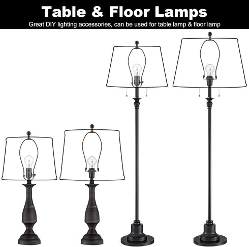 Bronze Lamp Shade Holder with 2 Set Lamp Finials - 10 Inch Lamp Harp, E26 Light Base UNO Fitter Adapter