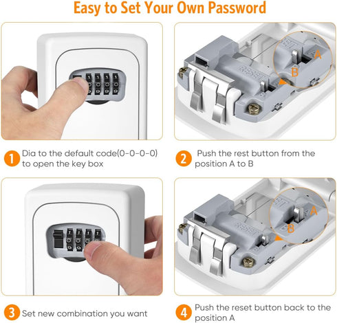 Fayleeko Key Lock Box Wall Mounted, 4 Digit Combination Lockbox for House Keys - 5 Keys Capacity, White (1 Pack)