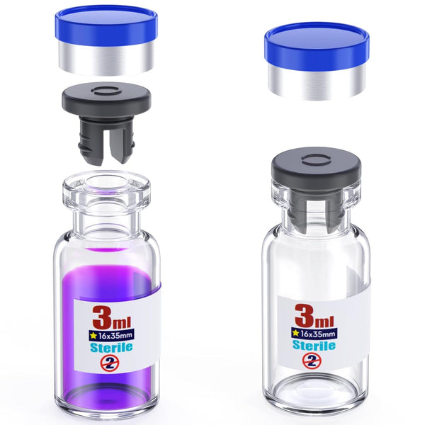 Ks-Tek Sterile Empty Vial with Butyl Rubber Stopper and Flip Top Closure, Type 1 Borosilicate Glass Tubing (3ml)