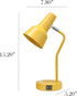 LD1072-YLW 15.2" Simple Designs Sleek Essentials Metal Cone Shade Desk Lamp with Adjustable Shade and Dual USB Ports