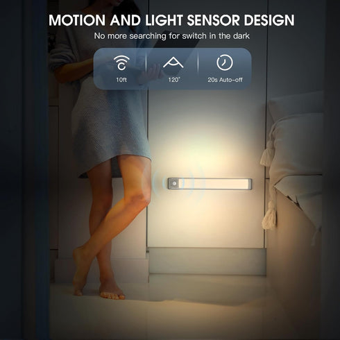 14.7inch 2 Pack 5 Dimmable Closet Counter MCGOR Under Cabinet Lighting, Rechargeable Motion Sensor Light Indoor, Levels