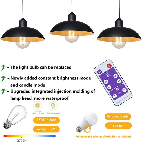 2X 4*AA Battery Operated Outdoor Chandelier for Gazebo Pendant Light Industrial Hanging Lamp with Remote Decorative