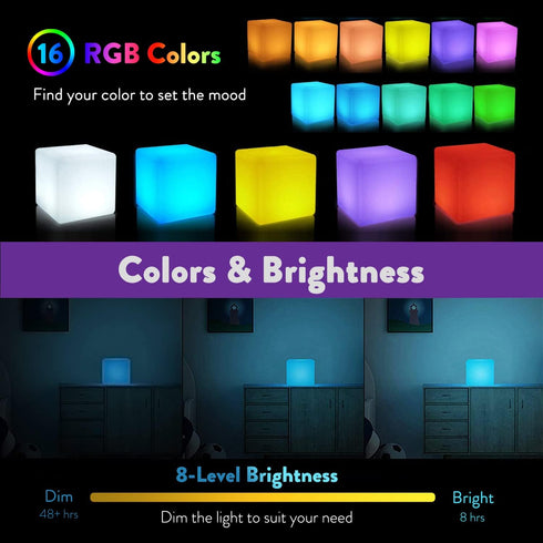 8", Dimmable 16 4 Mr.Go Rechargeable LED Color-Changing Light Cube Soothing Mood Lamp with Remote, RGB Colors Modes