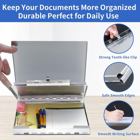 Aluminum Clipboard with Storage, Form Holder Steel Stainless Binder with Metal High Capacity Clip,Heavy Duty Made
