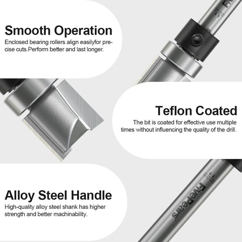 1/2 Inch 1/2 Inch 1/4 Inch FivePears Pattern Flush Trim Router Bit Cutting Diameter, Cutting Length, Shank, Top Bearing
