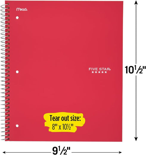 Five Star Spiral Notebooks, 5 Subject, Wide Ruled, 200 Sheets, Assorted Colors, 6 Pack