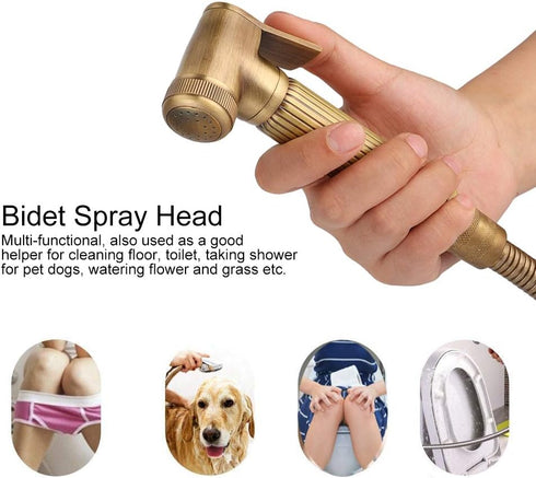 Naroote Handheld Bidet Sprayer for Toilet, Vintage Brass Handheld Bidet Sprayer Spray Bracket Hose Kit Bathroom