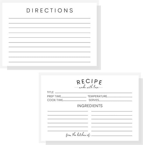 Recipe Instruction Cards: 50 Postcard Size 4 x 6” Index Cards for Kitchen Supplies and Gifts
