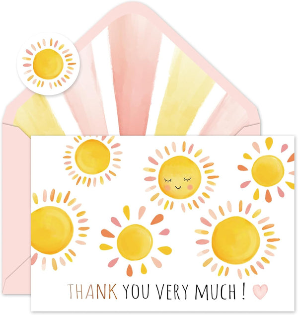 FYSUIMU 50 Pack Watercolor Sun Thank You Cards Boxed Sunshine Note Cards