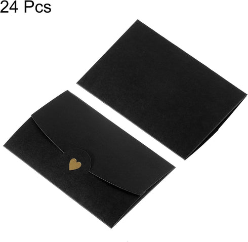 PATIKIL Mini Envelopes, 24 Pack Small Retro Gold Heart Gift Card Holders for Wedding Birthday, Black