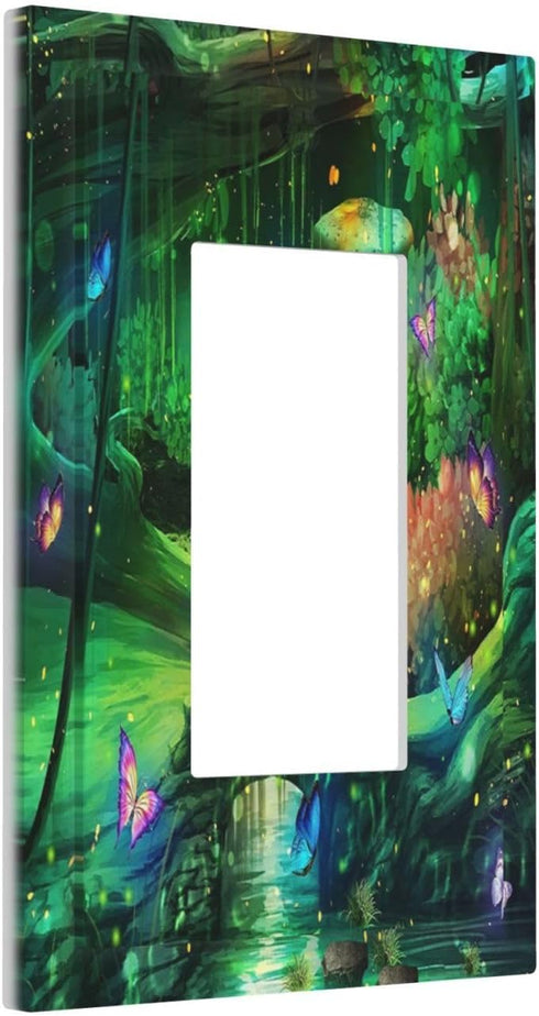 Decorative Switch Plate Covers Forest Spring Enchanted Fairy Wonderland Green Ground 1 Gang Single Decora GFCI Device Light Switch Cover 1 Rocker Outlet Wall Plate Faceplate by Sghxwp