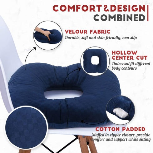 Tailbone Stuffed Donut Pillow Seat Cushion | for and Coccyx Pain, Hemorrhoids, Bed Sores, Pregnancy, Prostate, Surgery