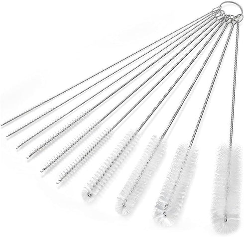 10Pcs Silver Long Straw Brush, Nylon Pipe Tube Cleaner 8-inch Set, Long Straw Brush for Sippy Cup Cleaning
