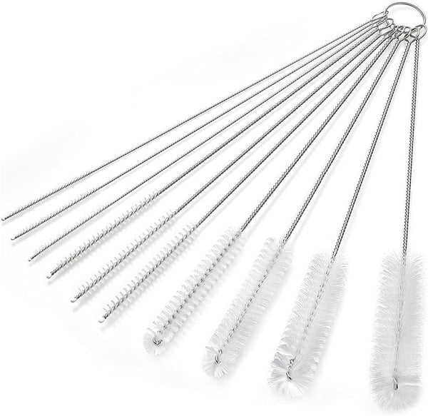 10Pcs Silver Long Straw Brush, Nylon Pipe Tube Cleaner 8-inch Set, Long Straw Brush for Sippy Cup Cleaning