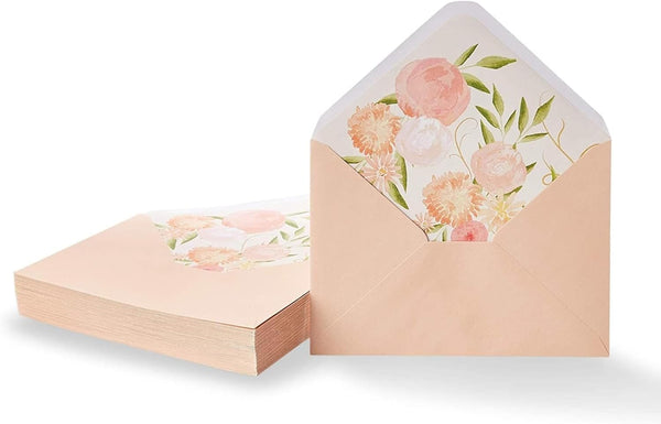 Paper Junkie Floral Envelopes for Invitations and Greeting Cards - Blush Pink, 5x7 in, 50-Pack