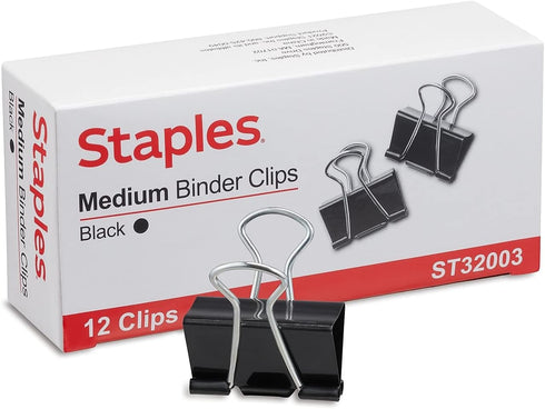 Staples 395200 Medium Binder Clips Bulk Pk Blk 1 1/4-Inch Size with 5/8-Inch Capacity 144/Pk by STAPLES