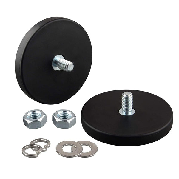 ULIBERMAGNET 2Pack Anti-Scratch 60lb Neodymium Round Rubber Coated Magnet with M8 Male Thread Stud