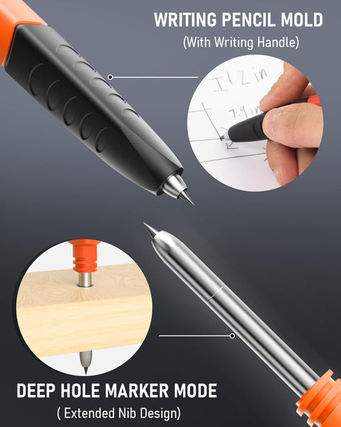 Nicpro Upgraded 3-IN-1 Carpenter Pencils Set with Finger Grip, 1Pcs Construction Pencil with 13 Refill & Mini Spirit Level, Deep Hole Marker Carpenter Tool, Mechanical Pencil for Architect Woodworking by Nicpro