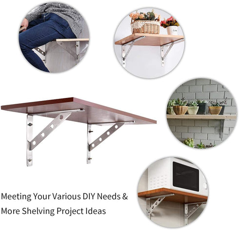 12", 4mm 2pcs, 400lbs YUMORE Shelf Bracket Stainless Steel Heavy Duty L Shaped Brackets Wall Mounted Floating Table