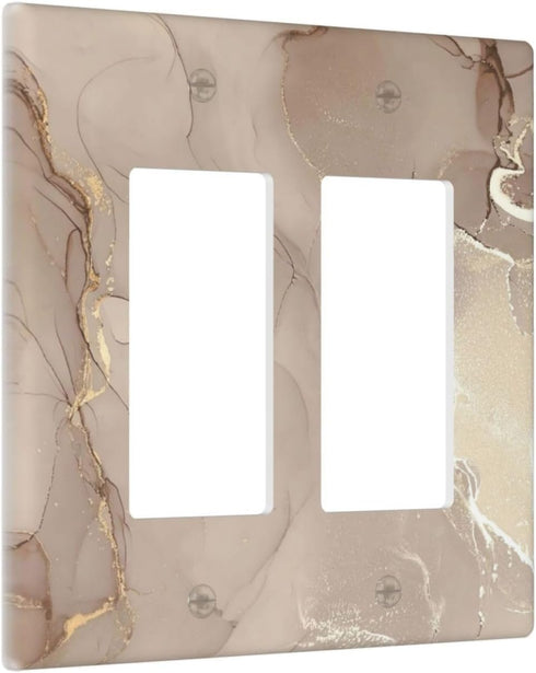 Rose Gold Brown Marble Light Switch Cover, 2 Gang Double Rocker Wall Plate for Bathroom Kitchen Decor