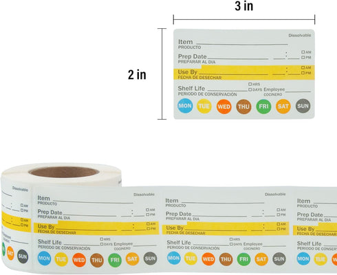 Dissolvable Label Shelf Life for Food Rotation Use by L LIKED | Stickers 2 x 3 Inch Roll of 250 Labels