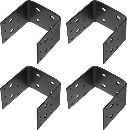 4 PCS Black Half Post Base for 4 x 4 Post Anchor Connector, Heavy Steel Mounting Joist Hanger Brackets