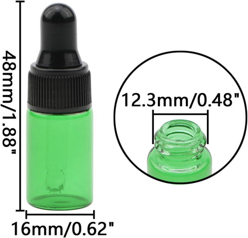 40 Pack 3ml Green Glass Dropper Bottles with Black Rubber Cover, Tapered Glass Droppers Set
