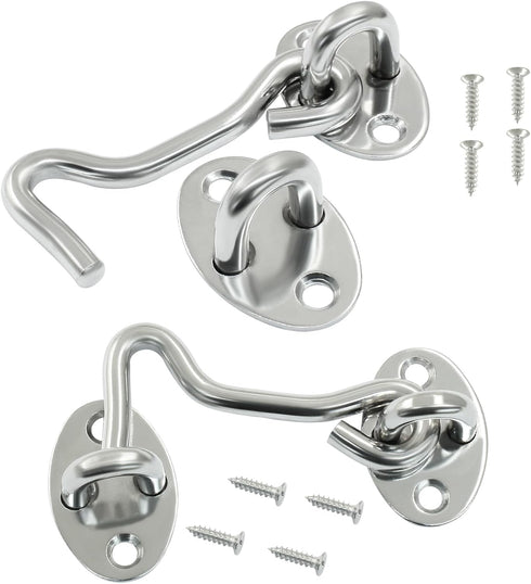 Unlorspy 2 Sets (7.5cm/3 Inch) Hook and Eye Latch Stainless Steel Cabin Hook Eye Latch with Mounting Screws for Gate