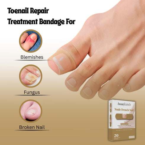 BeautyBands Toe Nail Cover Up Bandages for Unsightly, Broken or Cracked Toenails | Waterproof & Sterile Fake Nail