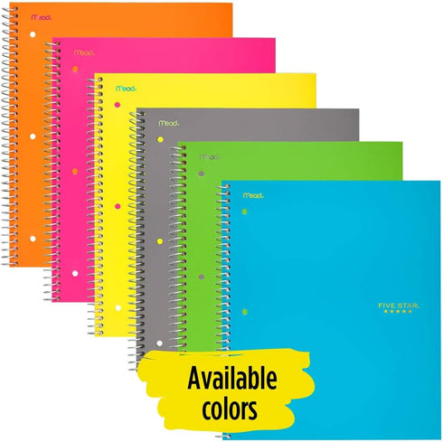 Five Star Spiral Notebook, 5 Subject, Wide Ruled Paper, 200 Sheets, 10-1/2" x 8", Gray (73200)
