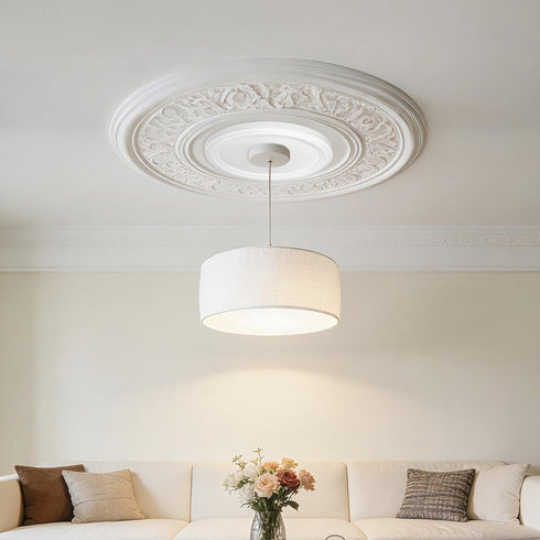 Xosjska 13"OD 4"ID 1"P 10.25 inch White Molded PU Ceiling Medallion for Light Fixtures Ceiling Crest Ceilings Fan