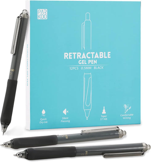 ParKoo Gel Pens, Quick Dry Ink Fine Point 0.5mm, Retractable Black Ink Pen Set for Journaling