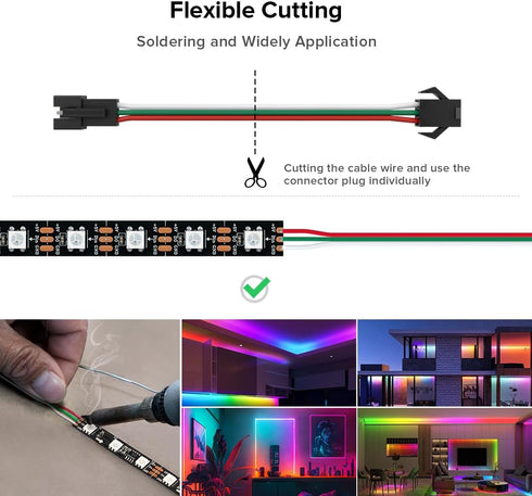 BTF-LIGHTING 5 pcs/Pack 20AWG 3 Pin JST SM Male Female Plug LED Connector, 6.56ft(2m) Extension Cable for WS2812B