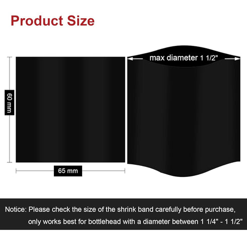 Black Shrink Bands, 200 Pieces Heat Shrink Wrap Sealer for Bottles, 65x60 mm [Compatible Diameter Range: 1 1/4” – 1