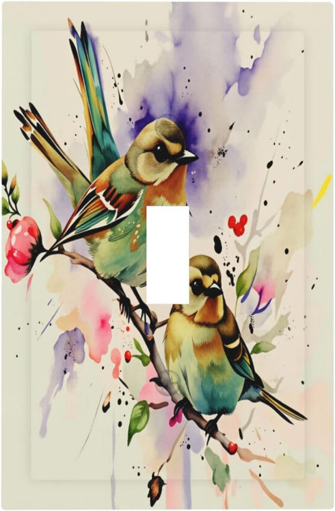 HTSAHKV Watercolor Birds Flower Wall Plate Light Switch Cover Single Gang Outlet Faceplate