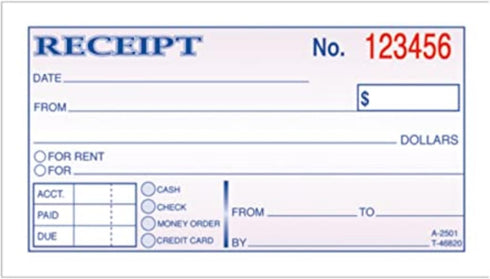 TOPS Money Receipt Book, 2-Part, Carbonless, White and Canary, 50 Sheets, 2 5/8 x 5 3/8 Inches (46820)