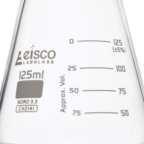 Erlenmeyer Flask, 125mL Wide Neck, ASTM Dual Graduated Scale, Borosilicate Glass for Laboratories and Home Use
