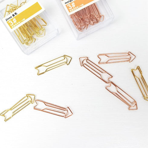 LUOZZY 40pcs Metal Arrow Shaped Paper Clips, Colorful Clips for Home, Office, School - Rose Gold + Gold
