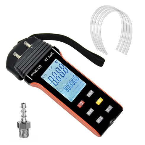 BTMETER Manometer HVAC Gas Pressure Tester 189A, Dual-Port Air Pressure Meter Gauge with Hose Kit