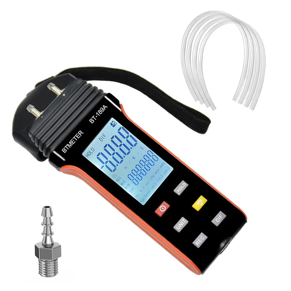 BTMETER Manometer HVAC Gas Pressure Tester 189A, Dual-Port Air Pressure Meter Gauge with Hose Kit