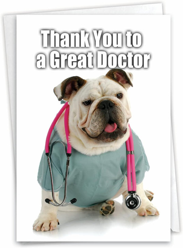 NobleWorks - 1 Funny Thank You Greeting Card (Doctor) with 5 x 7 Inch Envelope