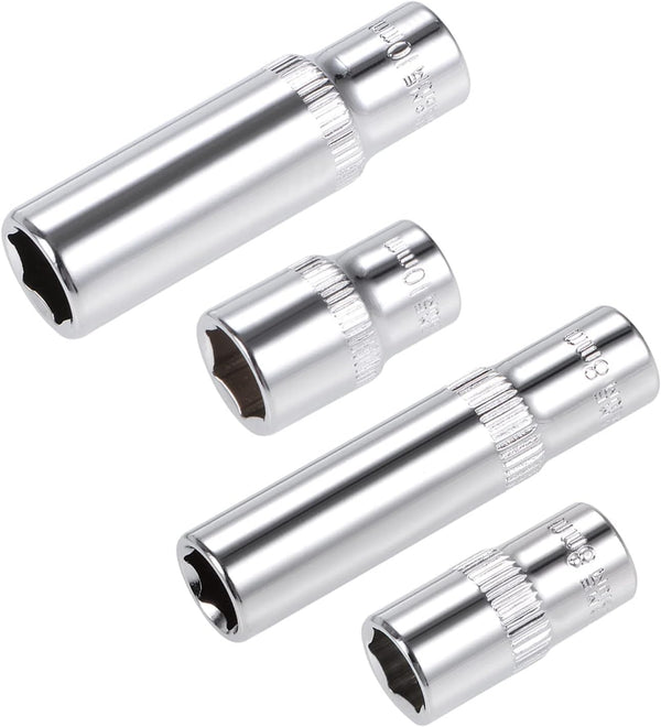 uxcell 1/4-inch Drive Socket Set, 8mm & 10mm Deep and Shallow 6-Point CR-V Steel