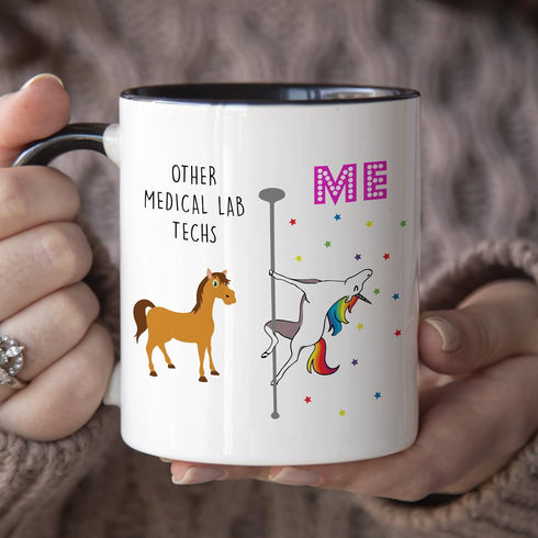 YouNique Designs Medical Lab Tech Mug, 11 Ounces, Funny Laboratory Cup for Lab Week, Black Handle