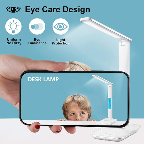 LAOPAO Desk Lamp with Wireless Charger: USB Charging Port, Table Lamp with Clock, Desk Lamps for Home Office College