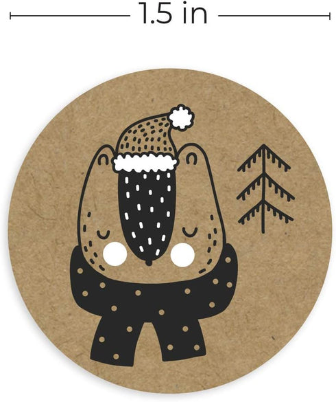 Black and White Holiday Animals Christmas Stickers, 500 Labels, 1.5" Round Winter Animals Envelope Seals, 6 Festive