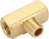 2 PCS Brass Pipe Fitting Barstock Male Branch Tee T Adapter 1/4" NPT Female x 1/4" NPT Male (Pack of 2)