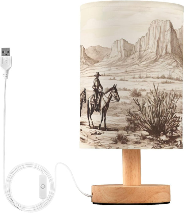Nesatuwa Western Cowboy Theme Bedside Table Lamp Nightstand with Fabric Shade Night Lamp