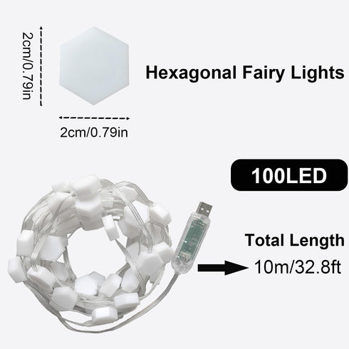 FONTU 32.8FT, 16 8 Smart LED Hexagon String Lights APP & Remote Control RGB Color Changing Lights with Million Colors