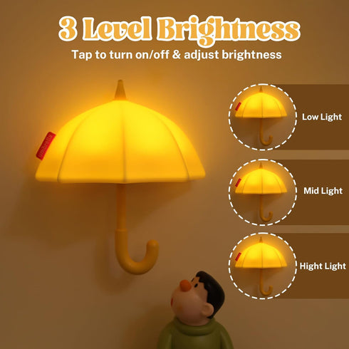 3 Dimmable Umbrella Night Light for Kids, Levels Silicone Tap Lamp for Baby Nursery, Rechargeable Squishy Bedside Night